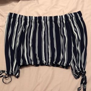 Blue and white striped off the shoulder top